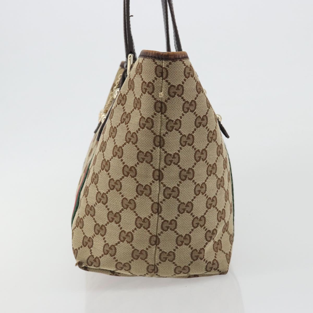 GUCCI GG Canvas Web Sherry Line Tote Bag Beige Gold 137396 Auth 193010