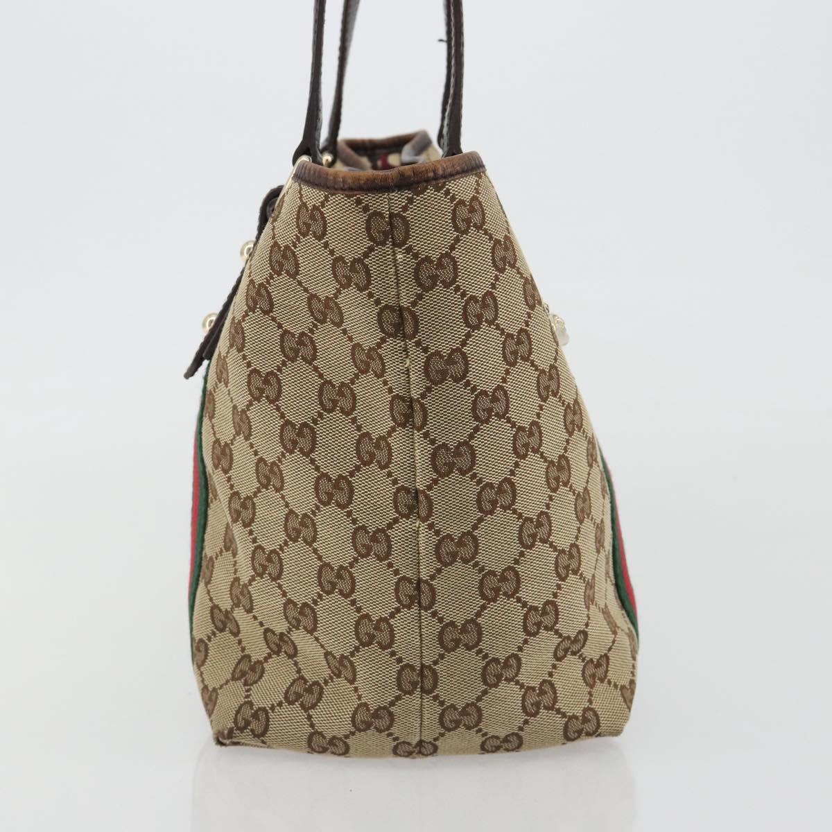 GUCCI GG Canvas Web Sherry Line Tote Bag Beige Gold 137396 Auth 193010