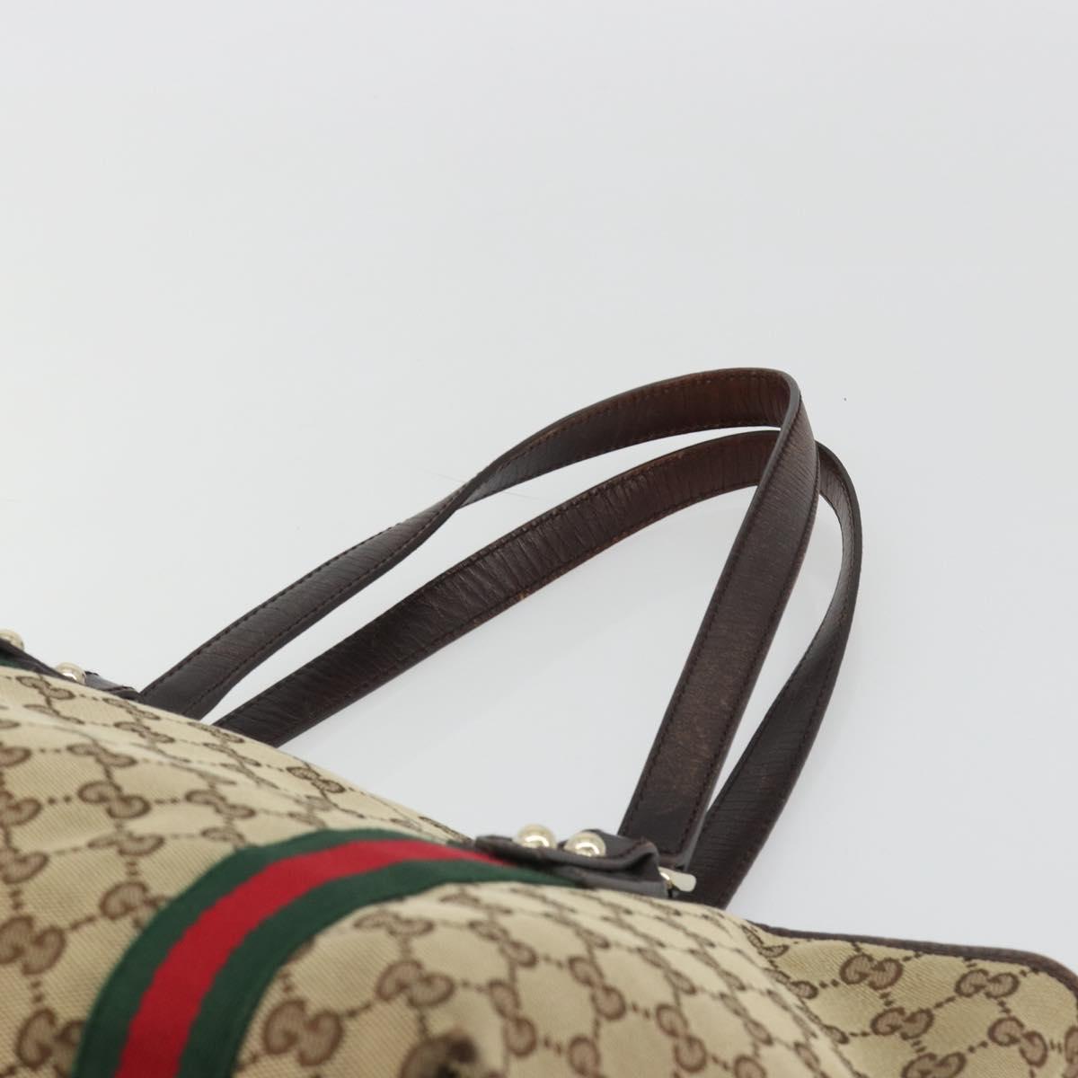 GUCCI GG Canvas Web Sherry Line Tote Bag Beige Gold 137396 Auth 193010