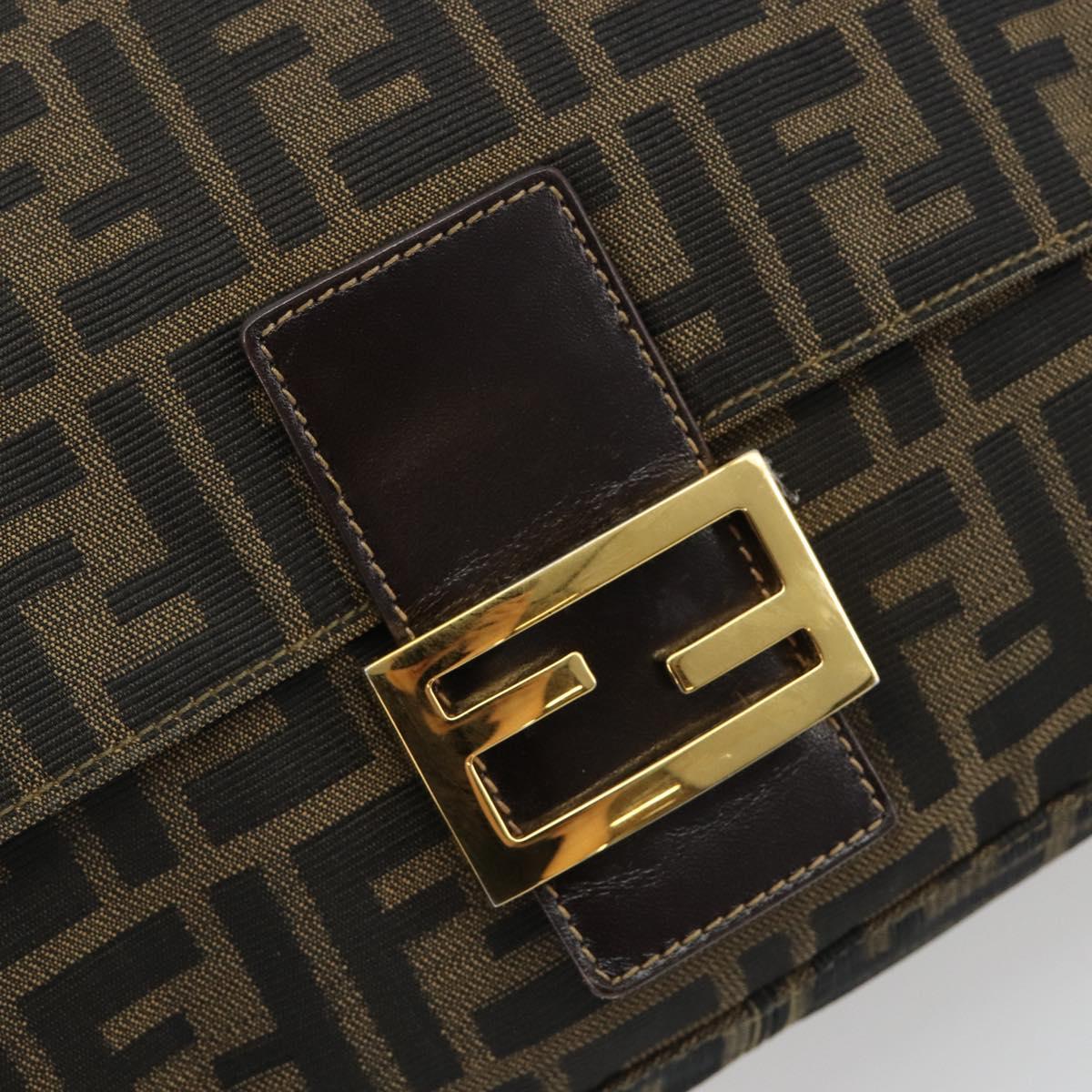 FENDI Zucca Canvas Mamma Baguette Shoulder Bag Brown Black Auth 193012V
