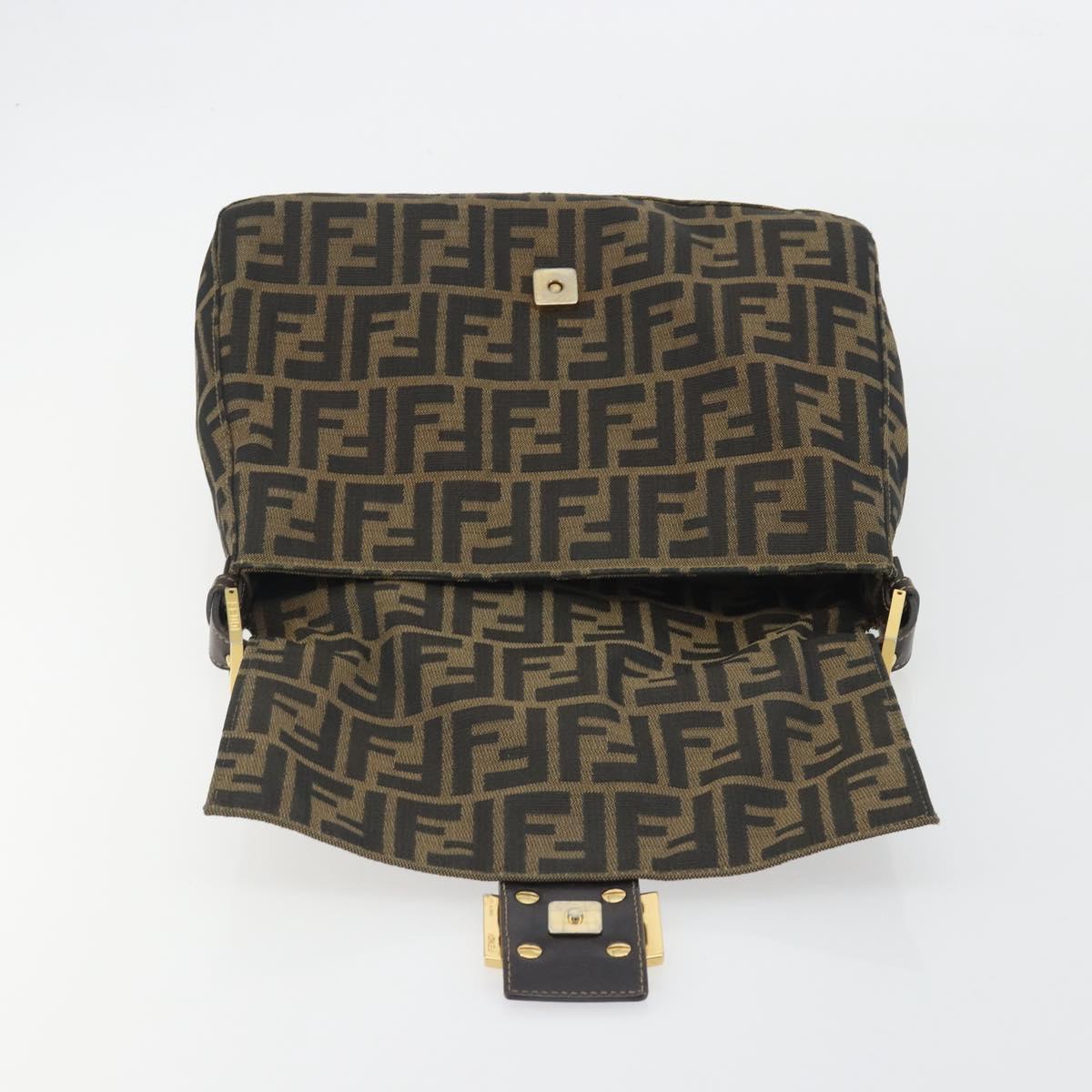 FENDI Zucca Canvas Mamma Baguette Shoulder Bag Brown Black Auth 193012V