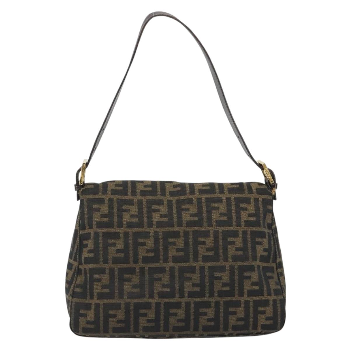 FENDI Zucca Canvas Mamma Baguette Shoulder Bag Brown Black Auth 193012V