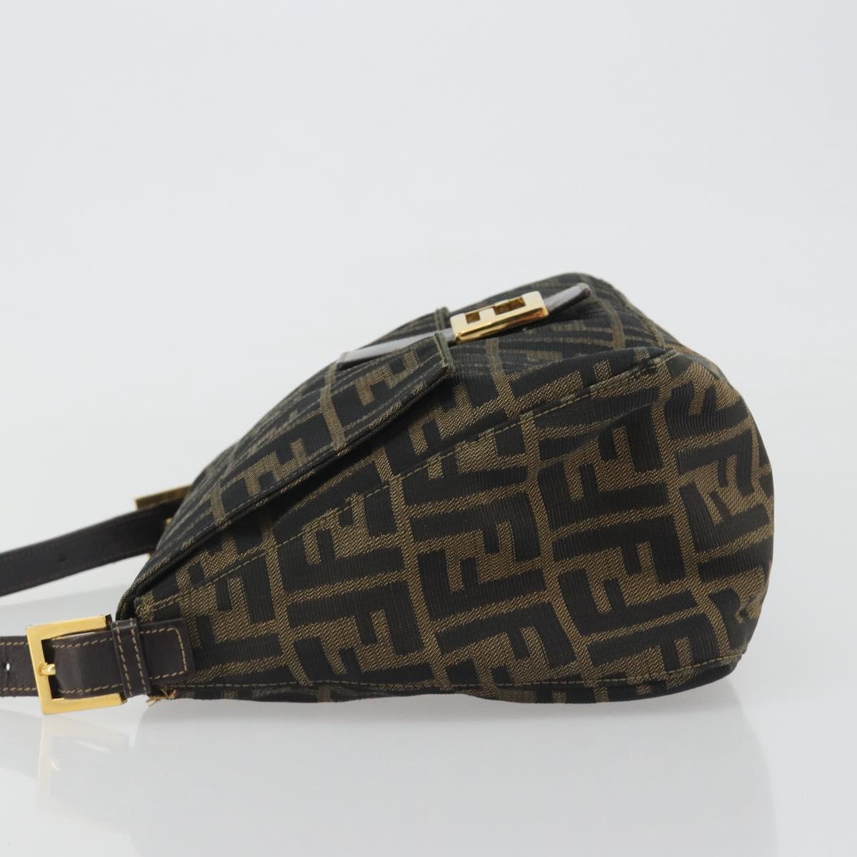 FENDI Zucca Canvas Mamma Baguette Shoulder Bag Brown Black Auth 193012V