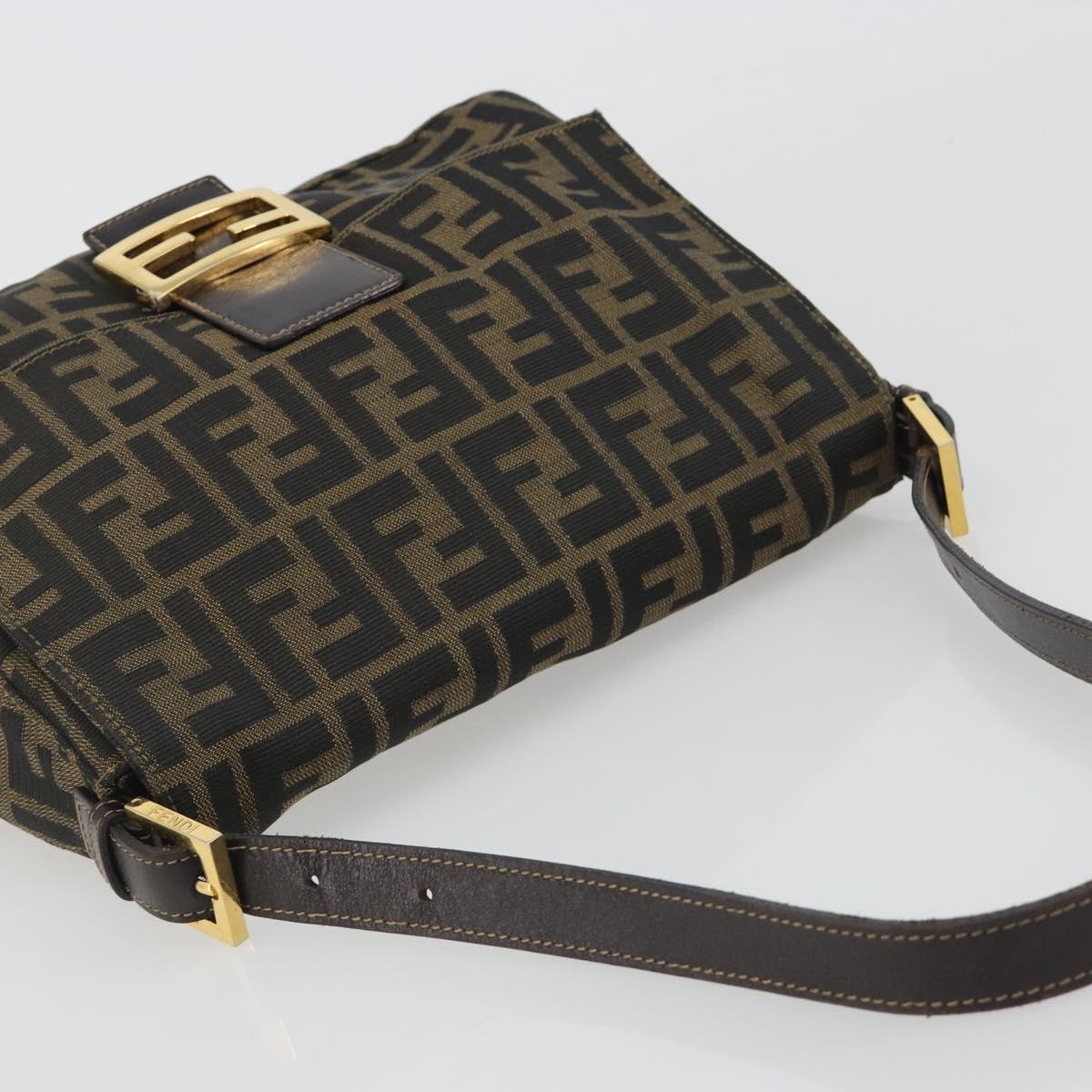 FENDI Zucca Canvas Mamma Baguette Shoulder Bag Brown Black Auth 193012V