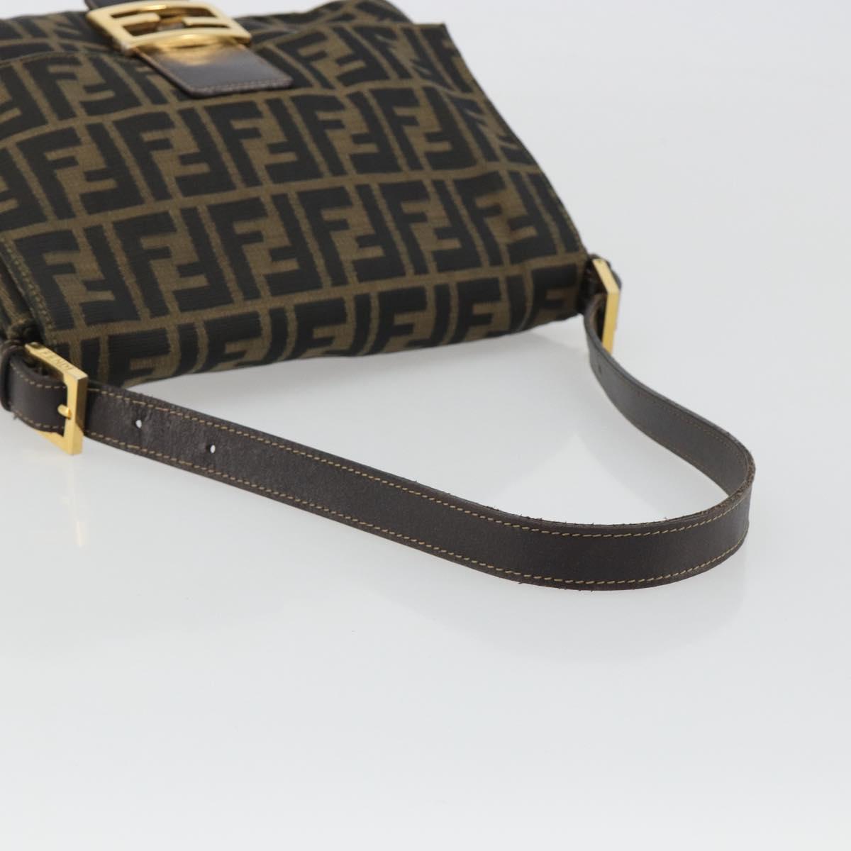 FENDI Zucca Canvas Mamma Baguette Shoulder Bag Brown Black Auth 193012V