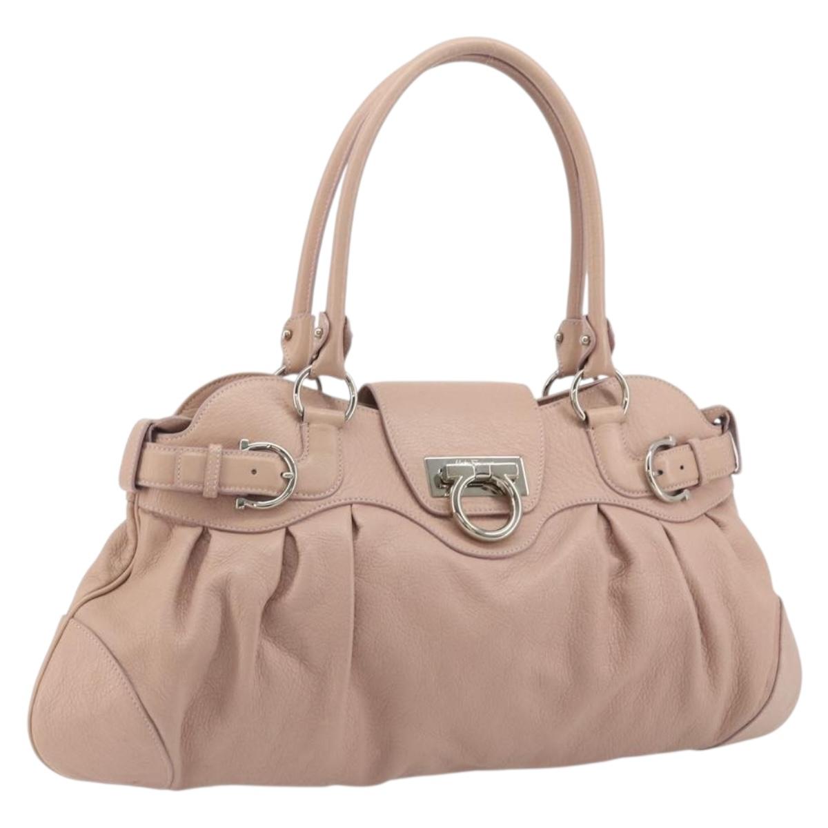 Salvatore Ferragamo Gancini Hand Bag Leather Pink Silver Auth 193013A