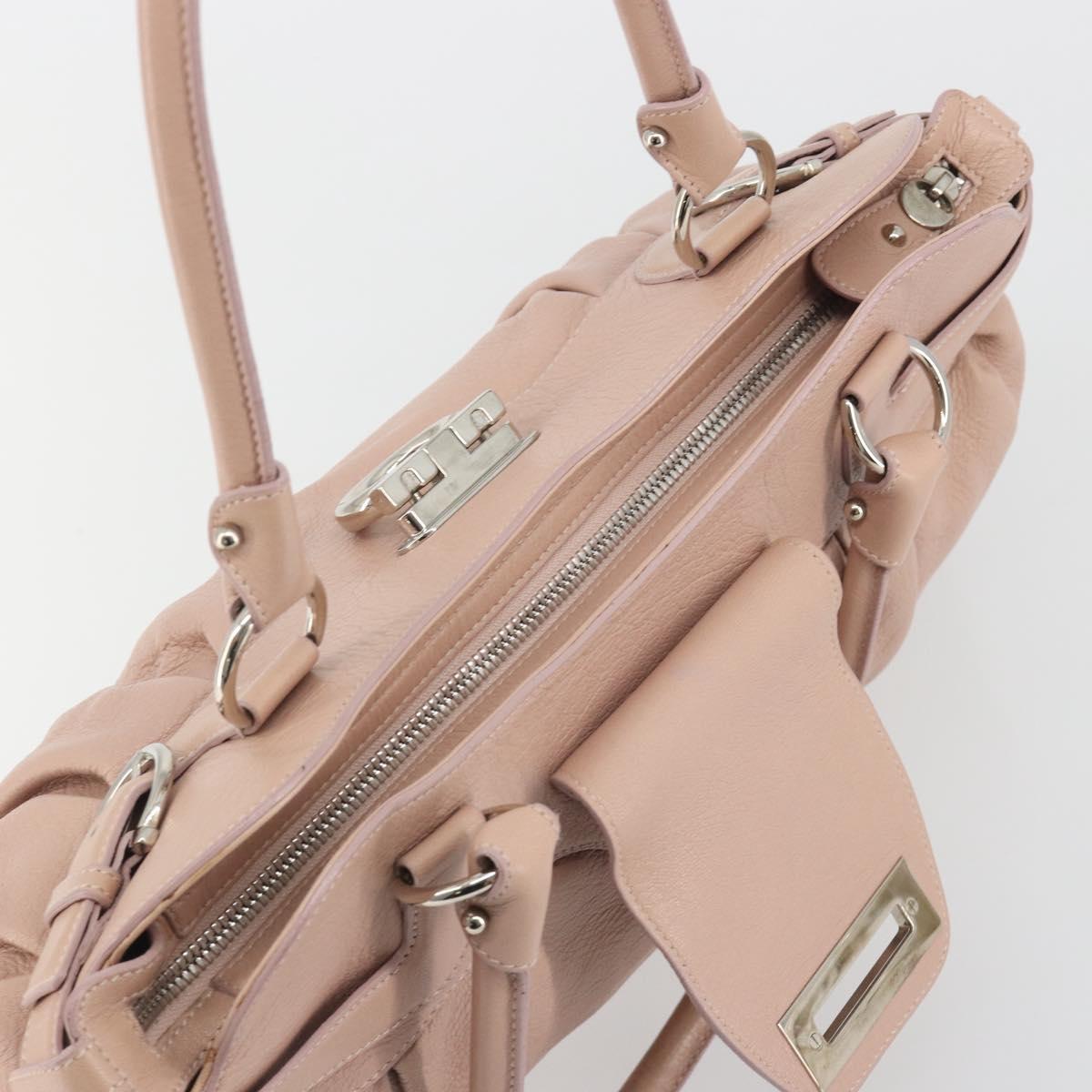 Salvatore Ferragamo Gancini Hand Bag Leather Pink Silver Auth 193013A