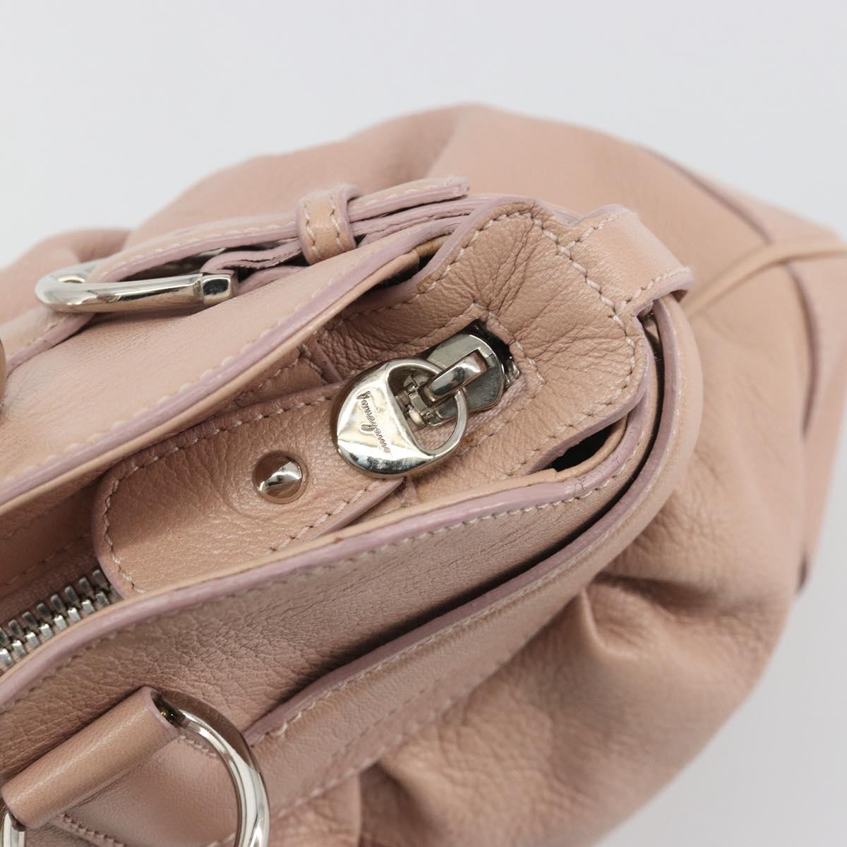 Salvatore Ferragamo Gancini Hand Bag Leather Pink Silver Auth 193013A