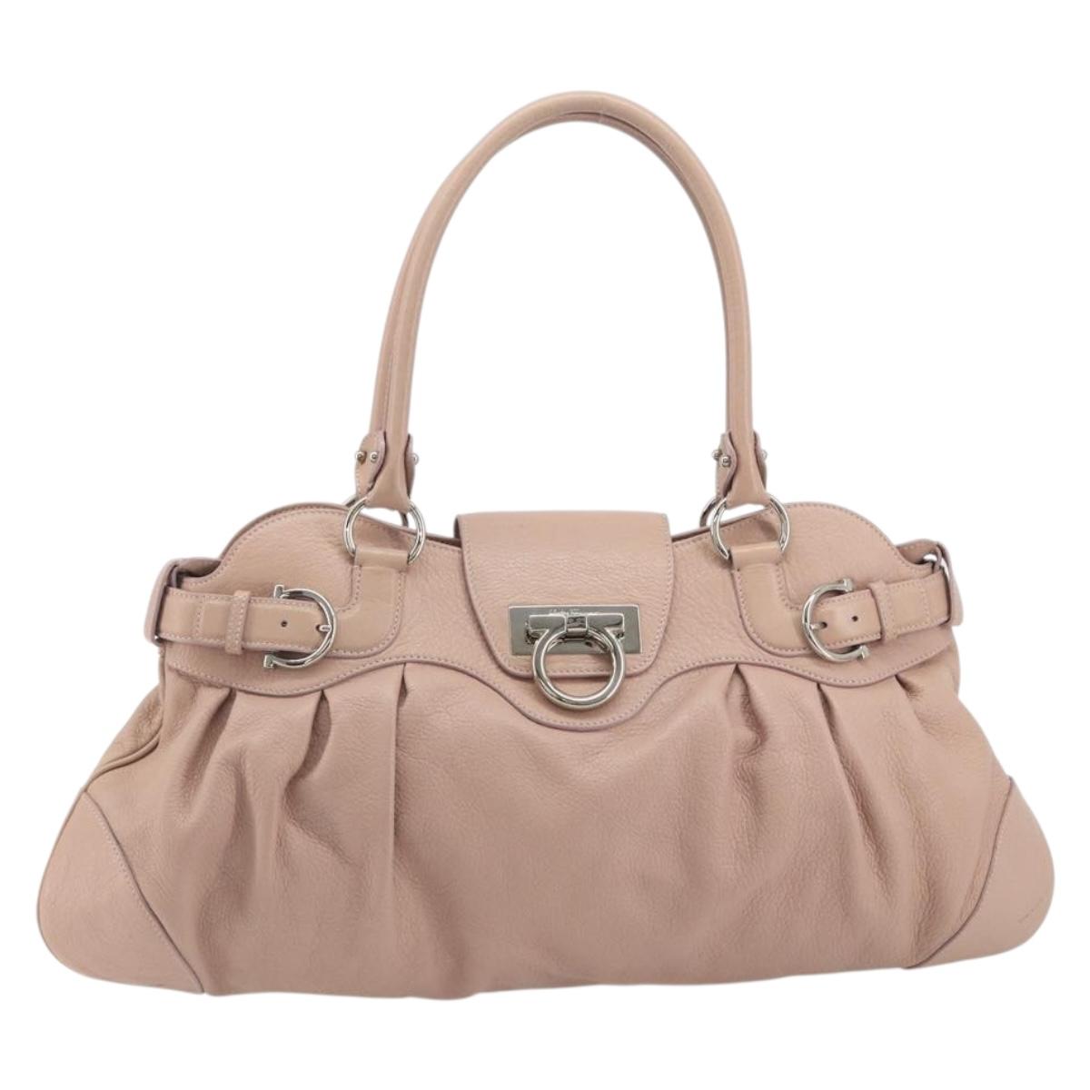 Salvatore Ferragamo Gancini Hand Bag Leather Pink Silver Auth 193013A