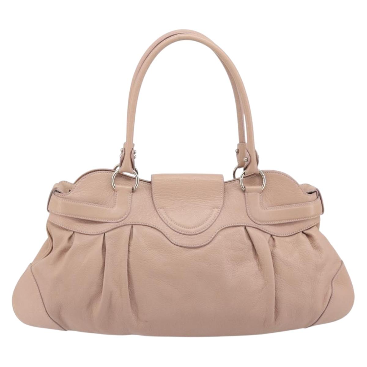 Salvatore Ferragamo Gancini Hand Bag Leather Pink Silver Auth 193013A