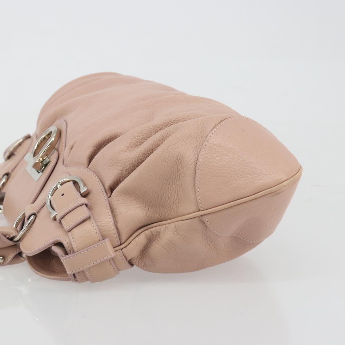 Salvatore Ferragamo Gancini Hand Bag Leather Pink Silver Auth 193013A