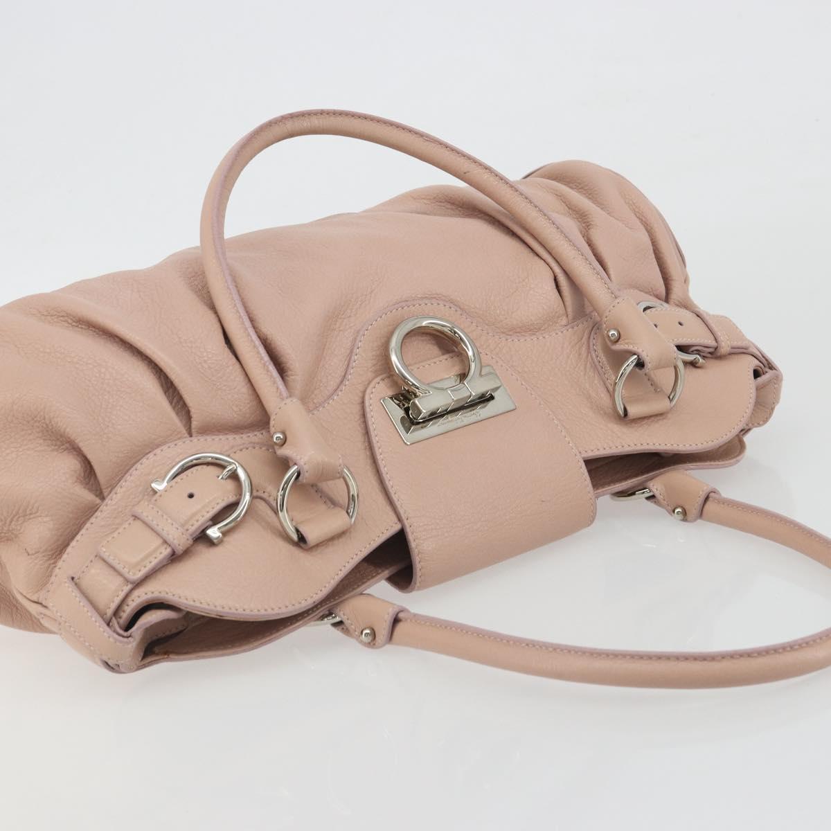 Salvatore Ferragamo Gancini Hand Bag Leather Pink Silver Auth 193013A