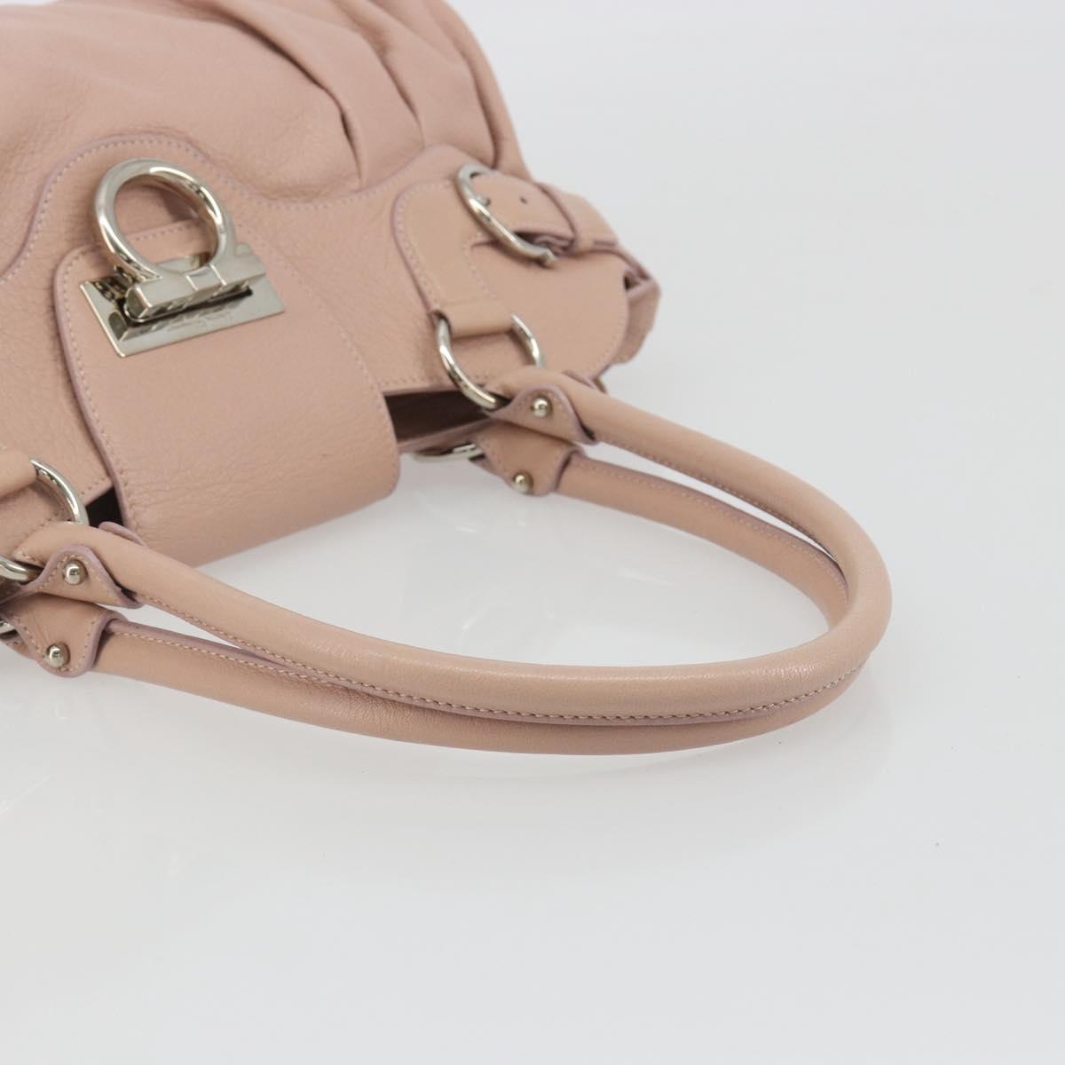 Salvatore Ferragamo Gancini Hand Bag Leather Pink Silver Auth 193013A
