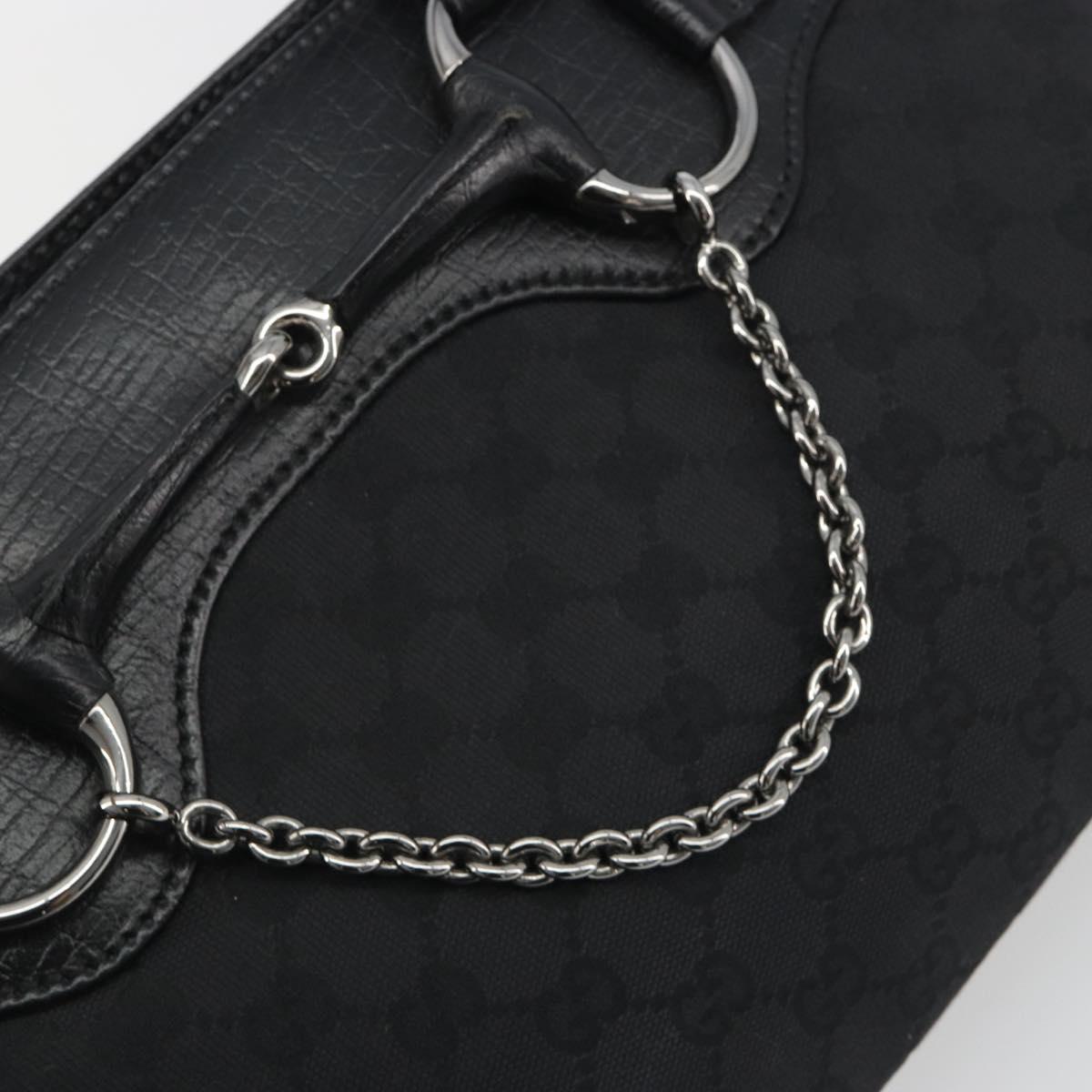 GUCCI Horsebit GG Canvas Hand Bag Black Silver 114913 Auth 193014V