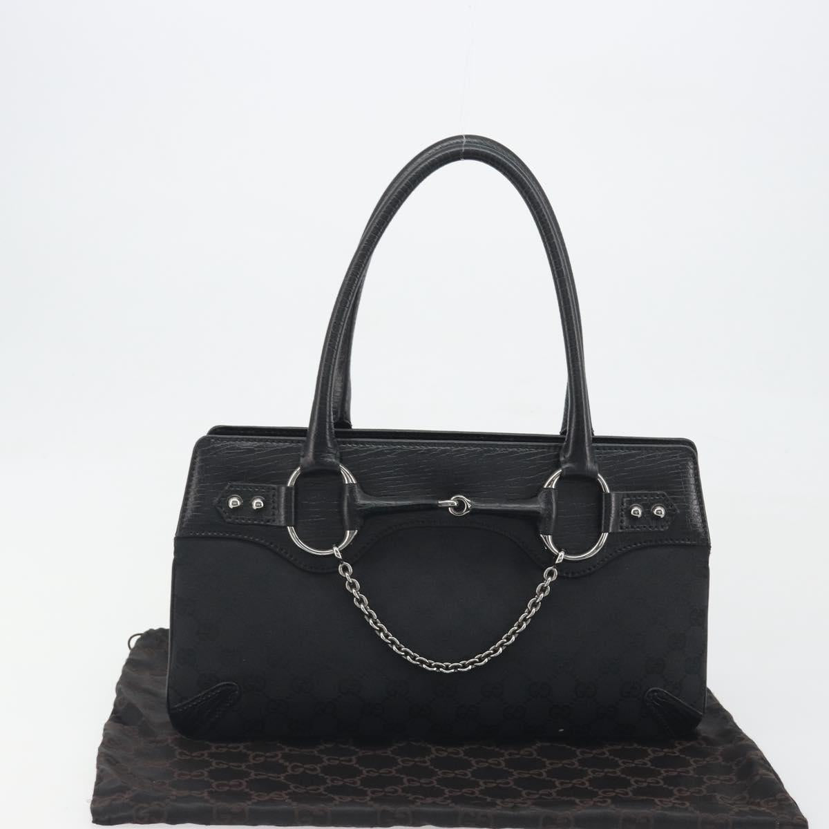 GUCCI Horsebit GG Canvas Hand Bag Black Silver 114913 Auth 193014V