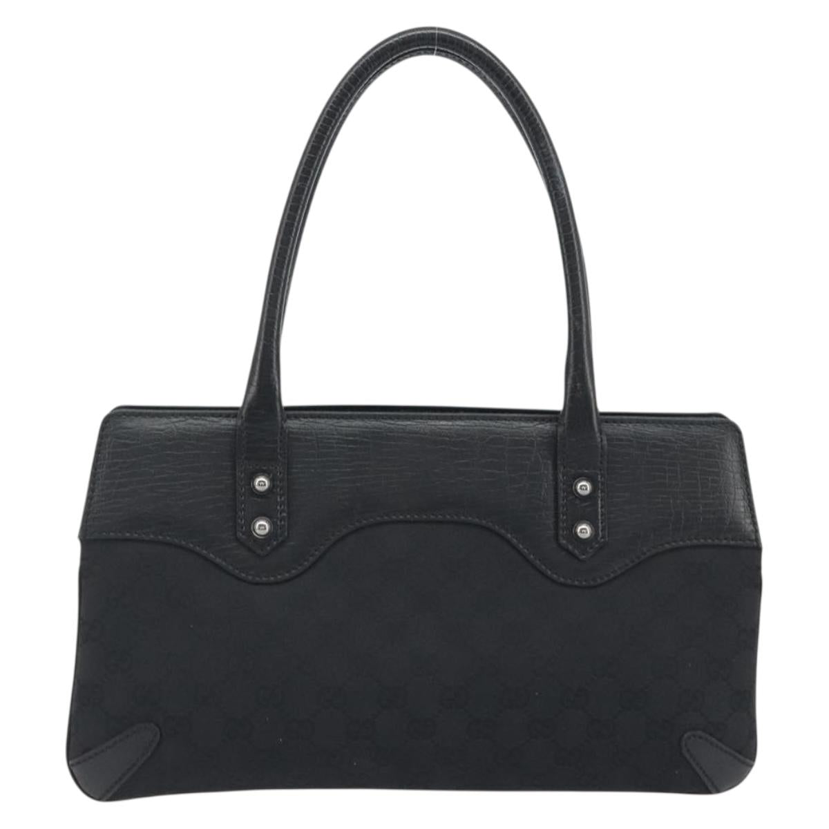 GUCCI Horsebit GG Canvas Hand Bag Black Silver 114913 Auth 193014V