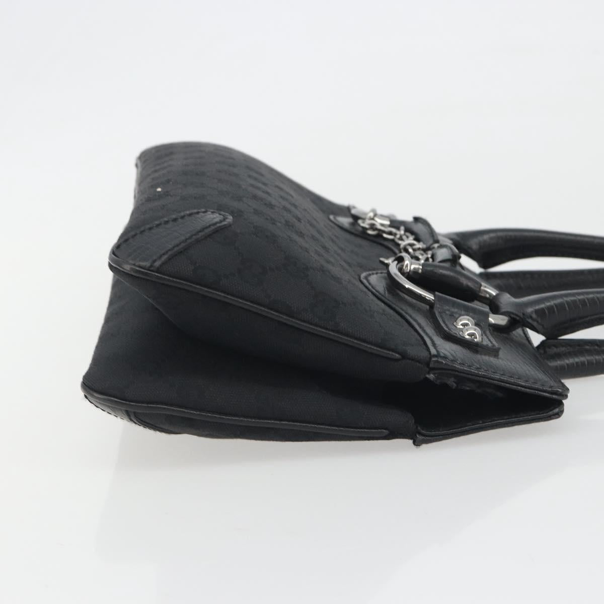 GUCCI Horsebit GG Canvas Hand Bag Black Silver 114913 Auth 193014V