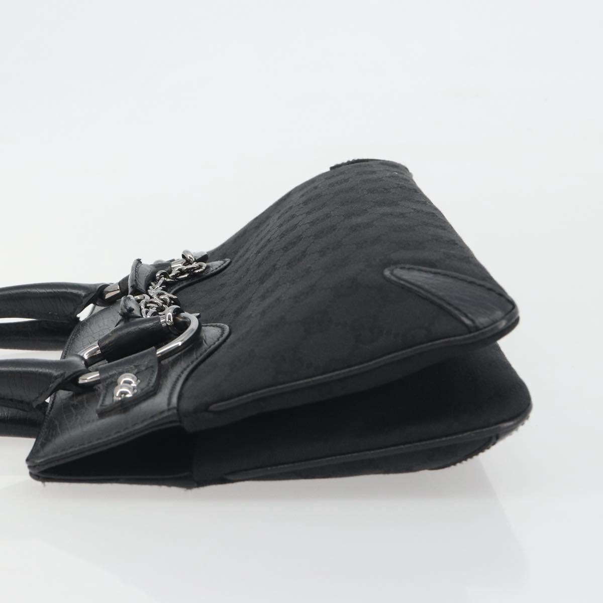 GUCCI Horsebit GG Canvas Hand Bag Black Silver 114913 Auth 193014V