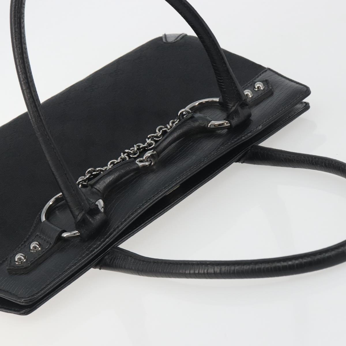 GUCCI Horsebit GG Canvas Hand Bag Black Silver 114913 Auth 193014V