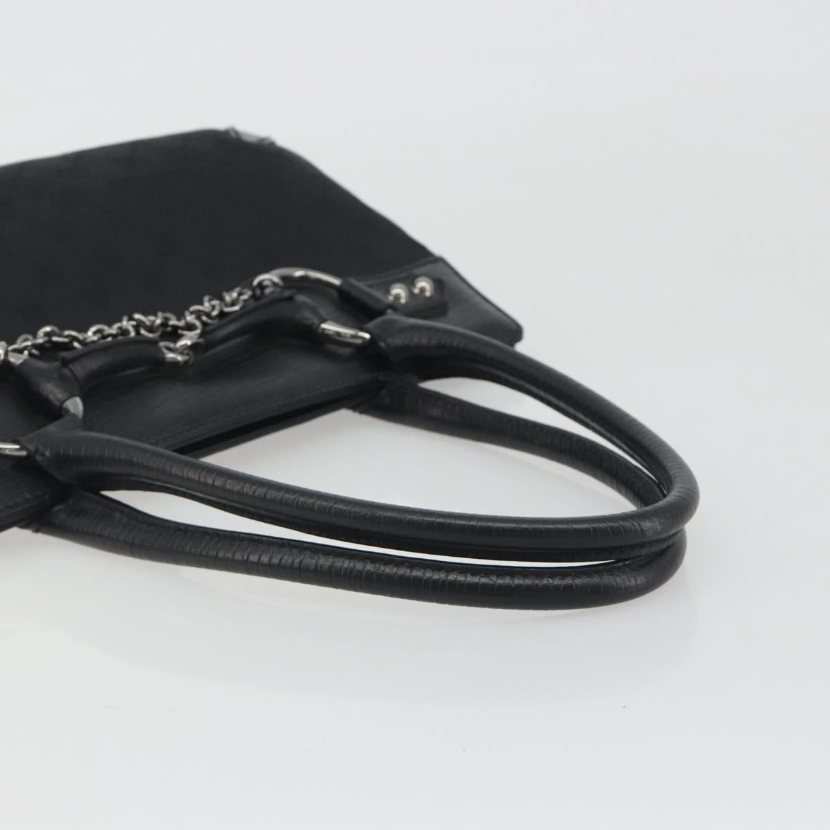 GUCCI Horsebit GG Canvas Hand Bag Black Silver 114913 Auth 193014V