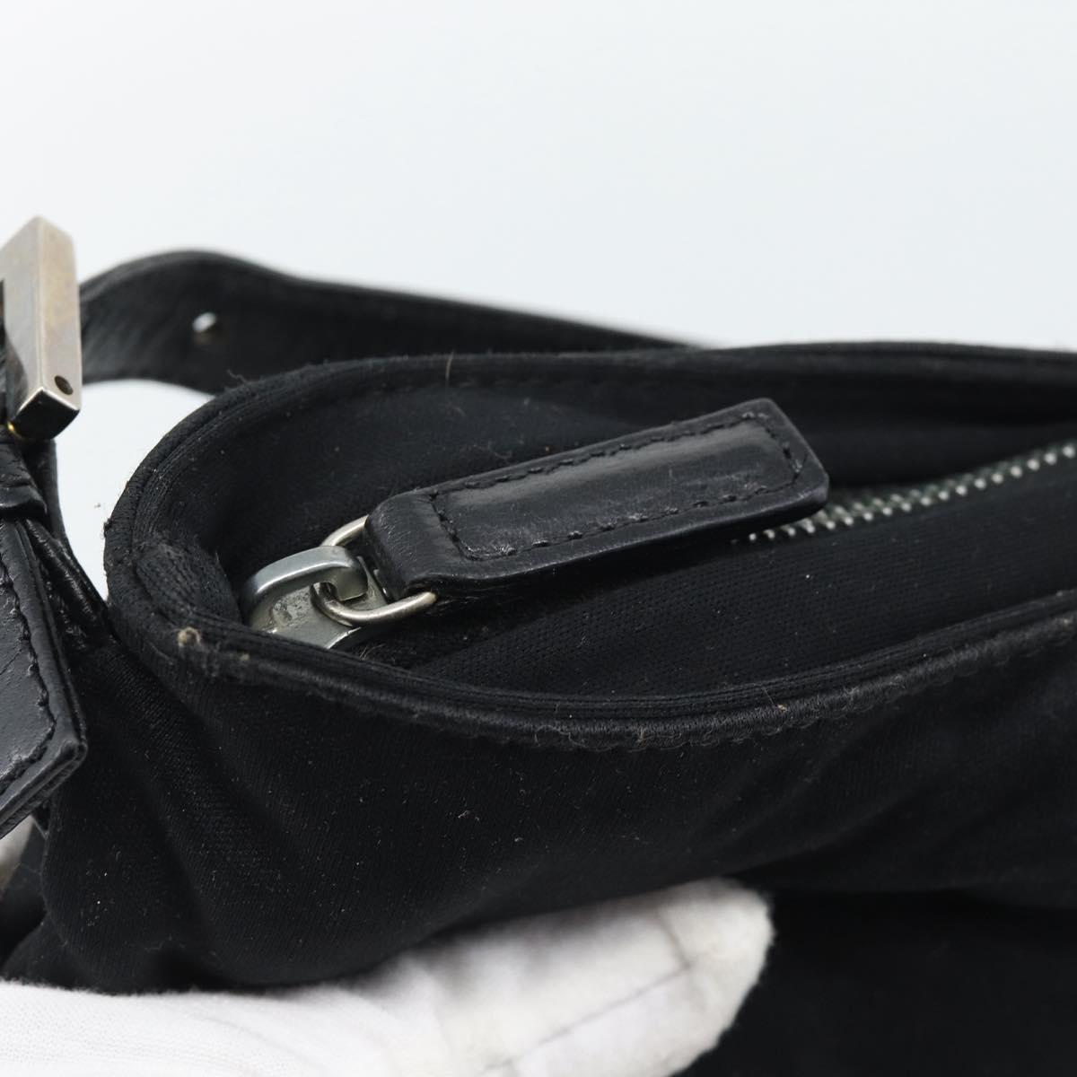 FENDI Mamma Baguette Shoulder Bag Cotton Jersey Black Silver Auth 193016