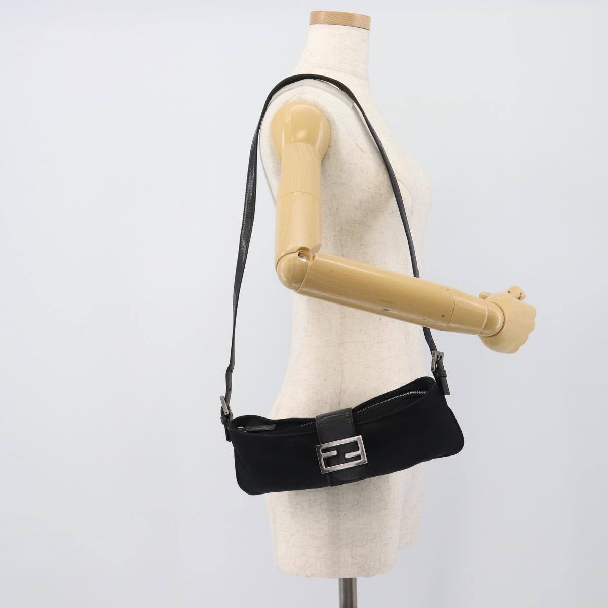 FENDI Mamma Baguette Shoulder Bag Cotton Jersey Black Silver Auth 193016