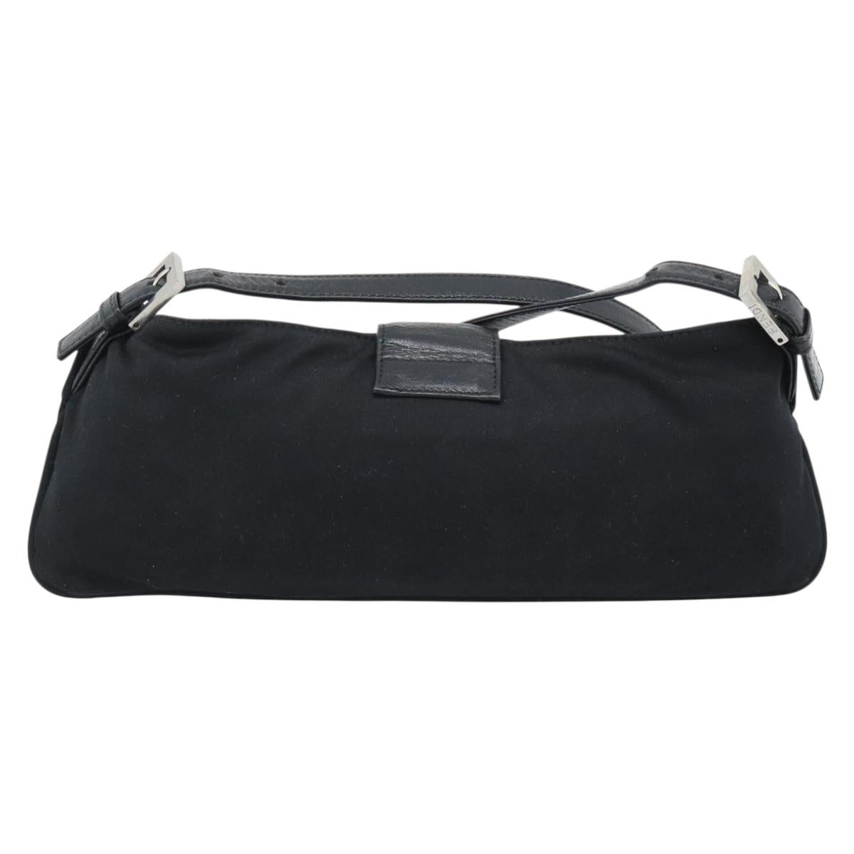 FENDI Mamma Baguette Shoulder Bag Cotton Jersey Black Silver Auth 193016