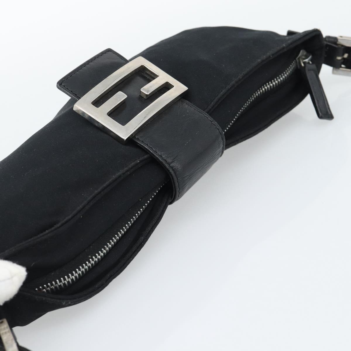 FENDI Mamma Baguette Shoulder Bag Cotton Jersey Black Silver Auth 193016