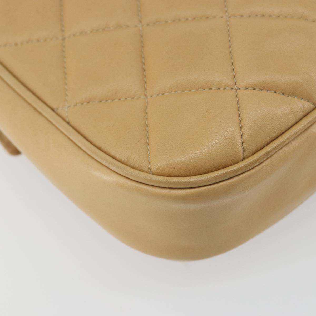 CHANEL Matelasse Chain Shoulder Bag Lamb Skin Beige Gold CC Auth 193017