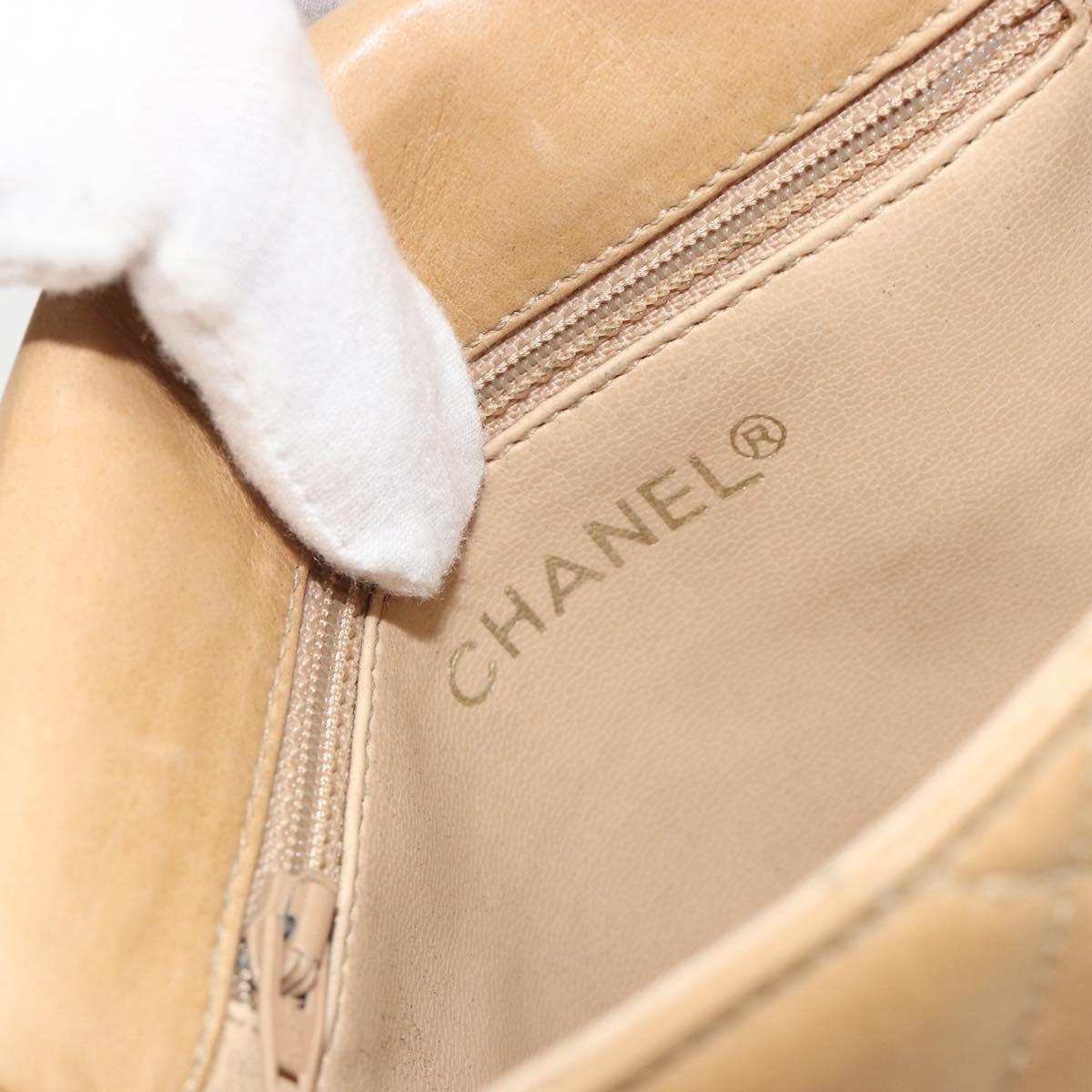 CHANEL Matelasse Chain Shoulder Bag Lamb Skin Beige Gold CC Auth 193017