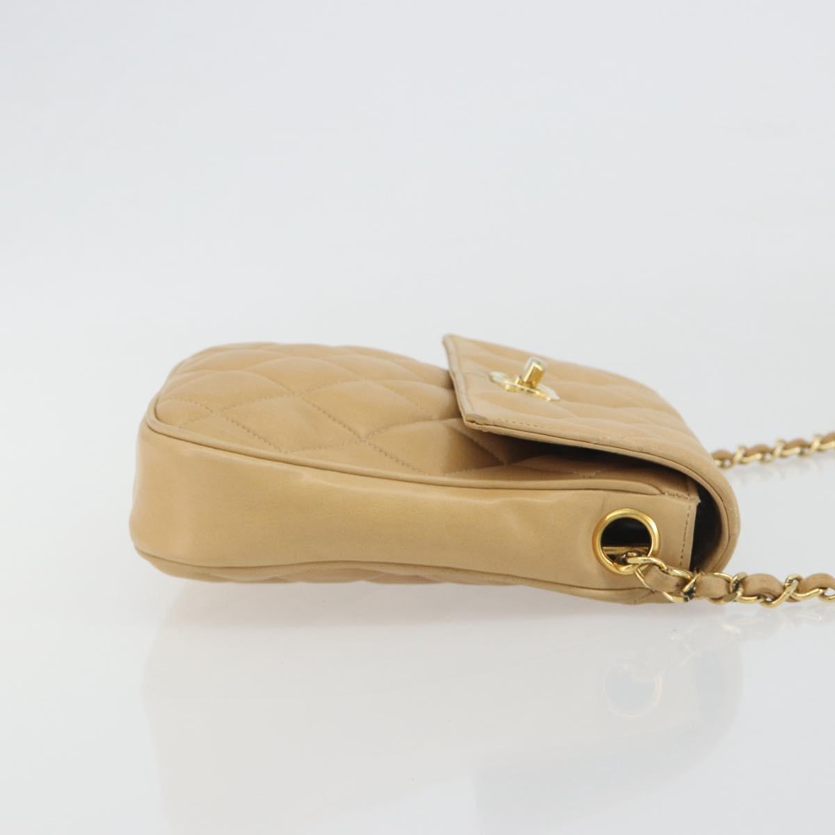 CHANEL Matelasse Chain Shoulder Bag Lamb Skin Beige Gold CC Auth 193017
