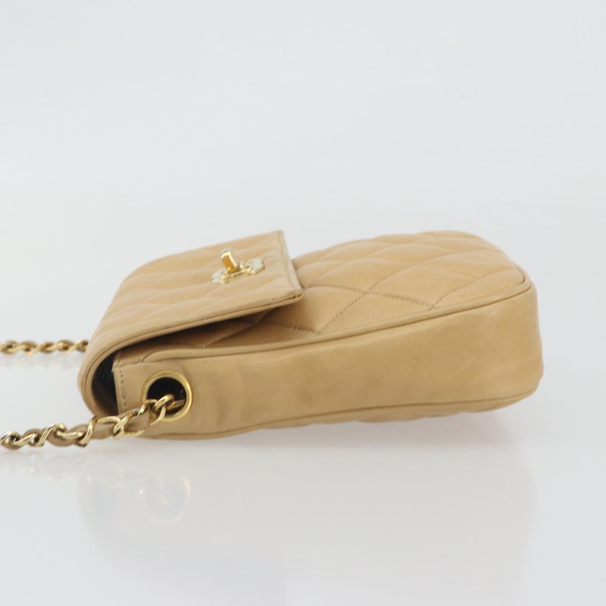 CHANEL Matelasse Chain Shoulder Bag Lamb Skin Beige Gold CC Auth 193017