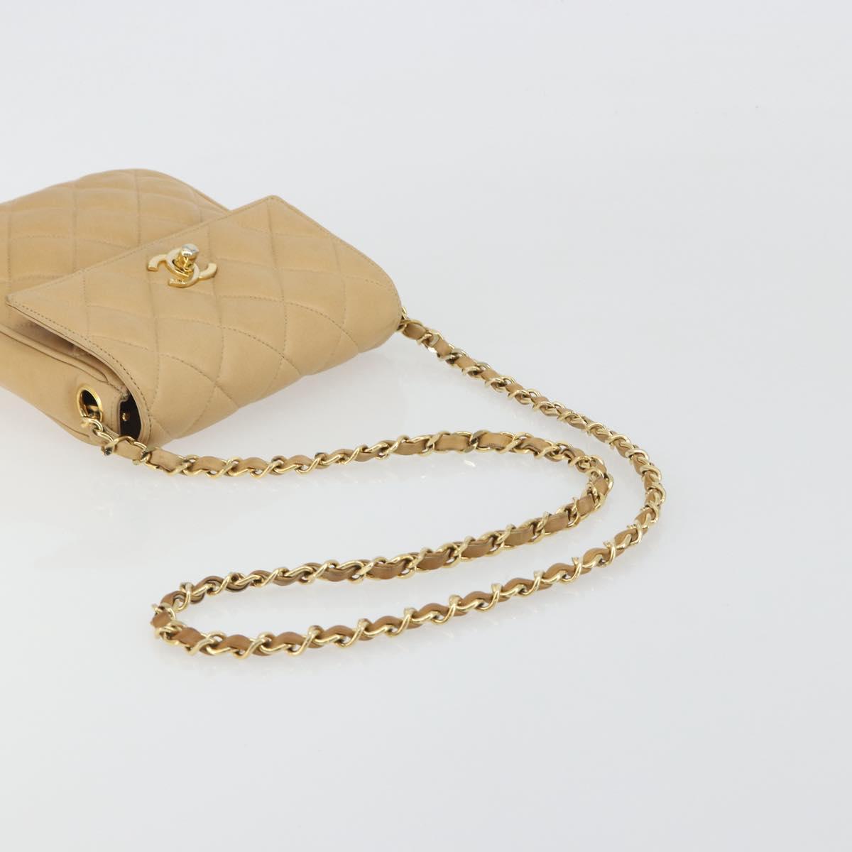 CHANEL Matelasse Chain Shoulder Bag Lamb Skin Beige Gold CC Auth 193017