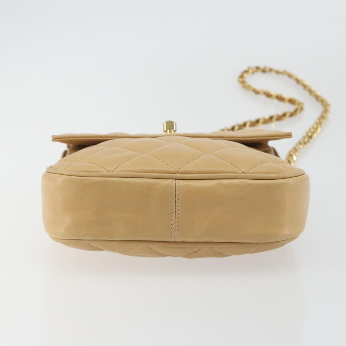 CHANEL Matelasse Chain Shoulder Bag Lamb Skin Beige Gold CC Auth 193017