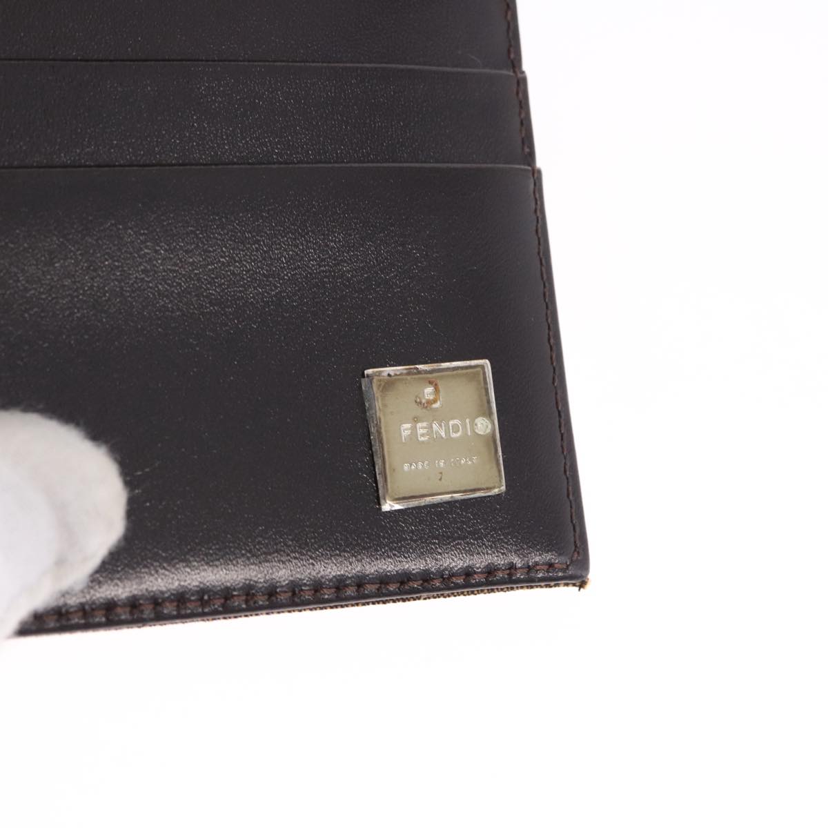 FENDI Zucca Canvas Mamma Baguette Wallet Black Brown Auth 193019V