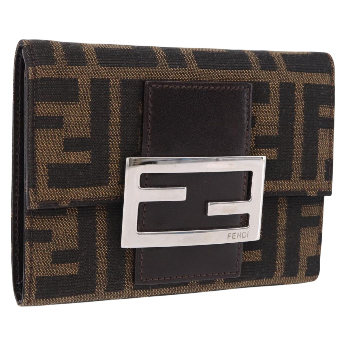 FENDI Zucca Canvas Mamma Baguette Wallet Black Brown Auth 193019V