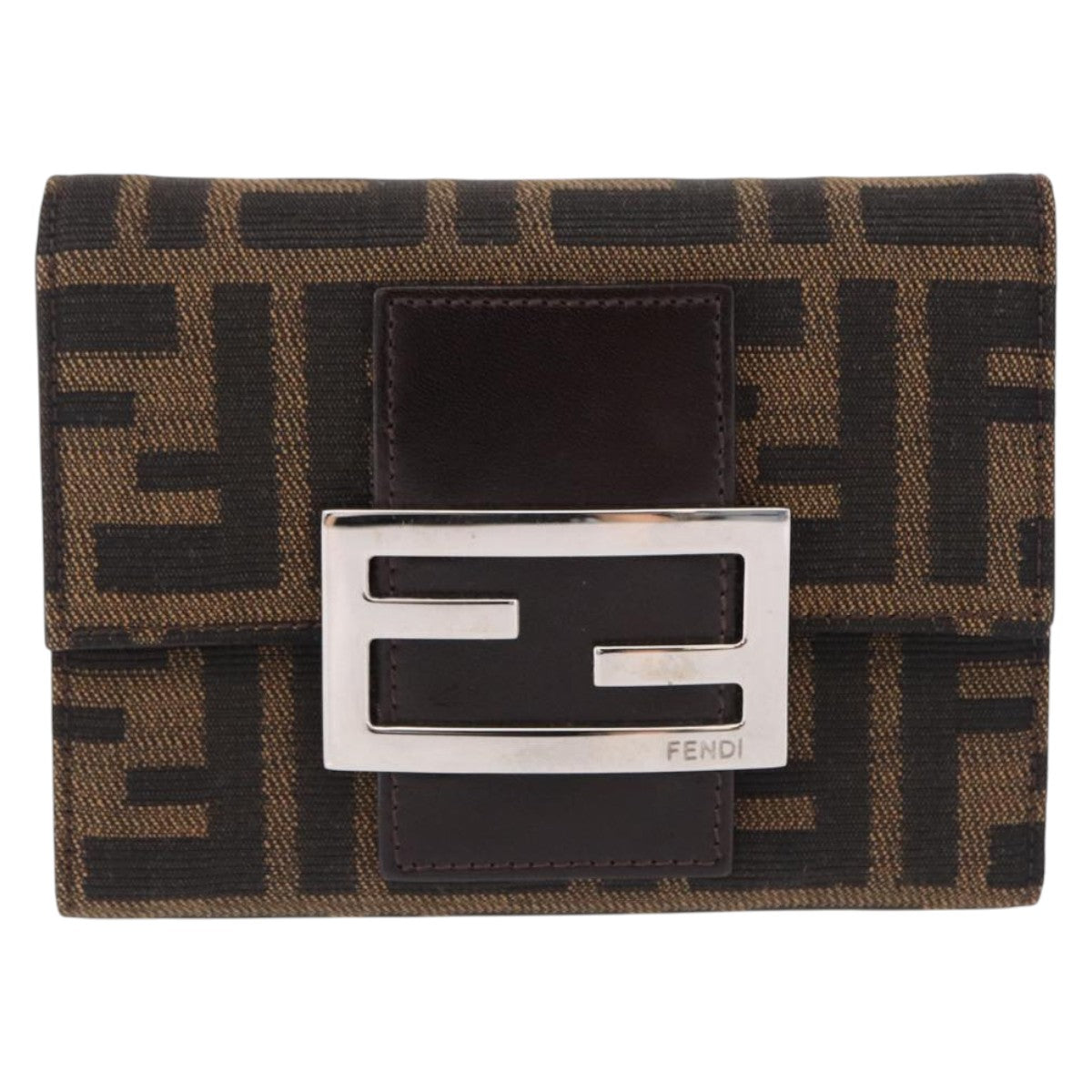 FENDI Zucca Canvas Mamma Baguette Wallet Black Brown Auth 193019V