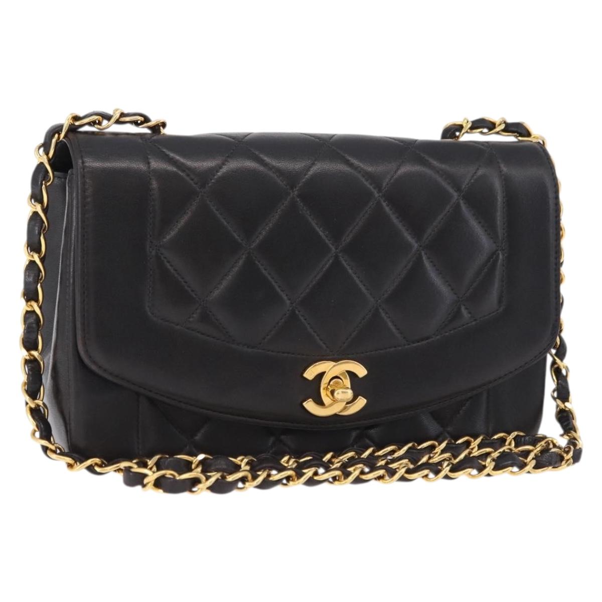CHANEL Chain Matelasse Shoulder Bag Lamb Skin Black Gold CC Auth 193021SAM