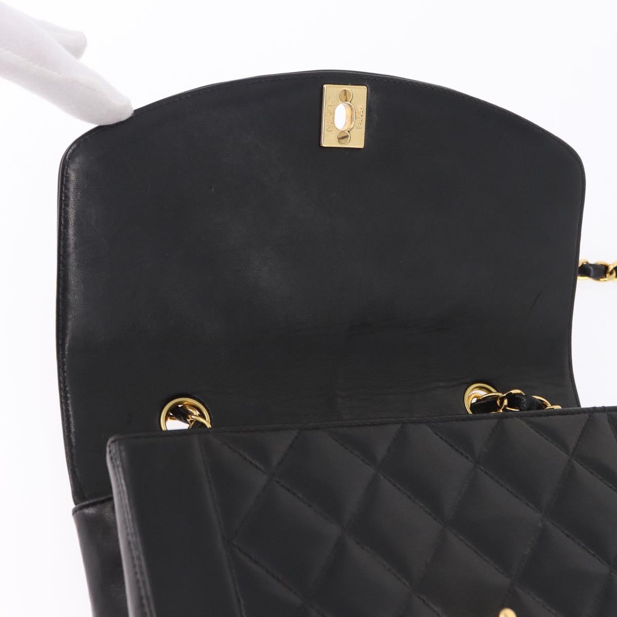 CHANEL Chain Matelasse Shoulder Bag Lamb Skin Black Gold CC Auth 193021SAM
