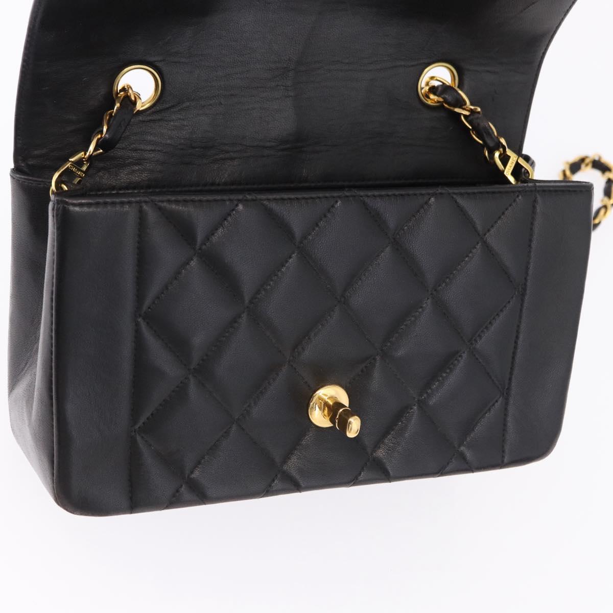 CHANEL Chain Matelasse Shoulder Bag Lamb Skin Black Gold CC Auth 193021SAM