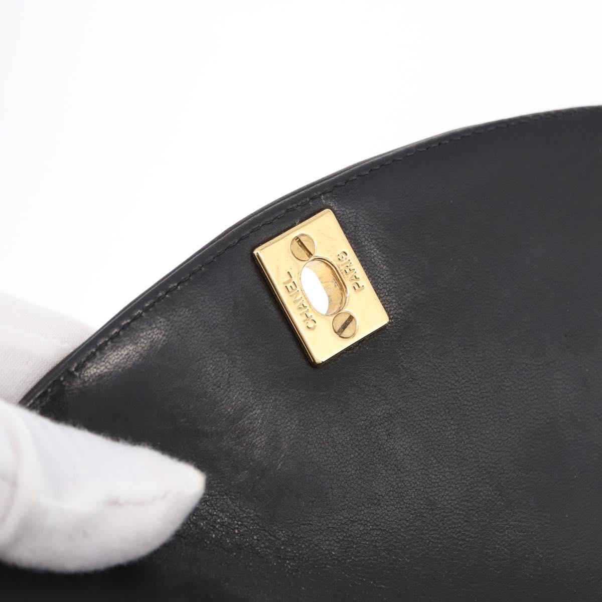 CHANEL Chain Matelasse Shoulder Bag Lamb Skin Black Gold CC Auth 193021SAM