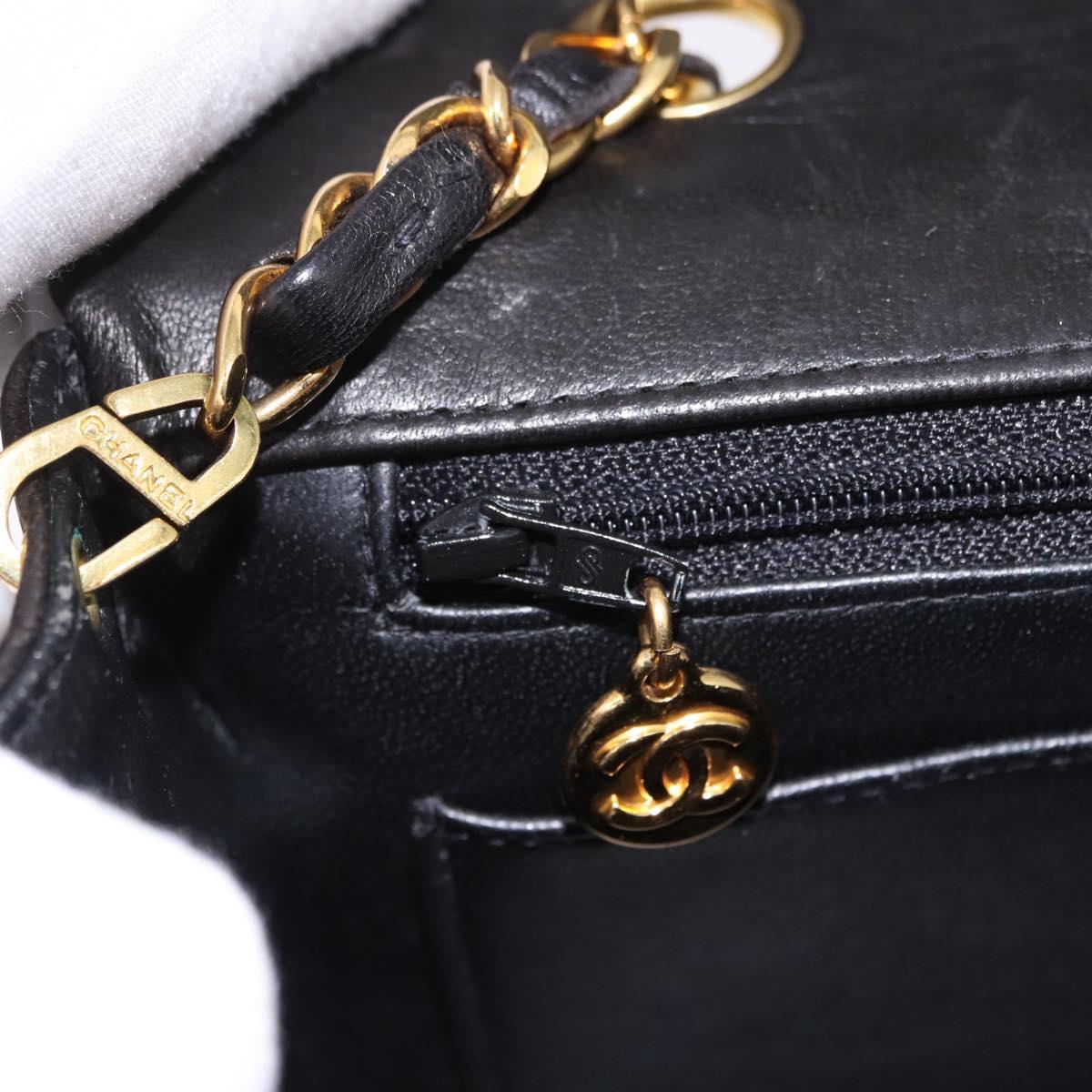 CHANEL Chain Matelasse Shoulder Bag Lamb Skin Black Gold CC Auth 193021SAM