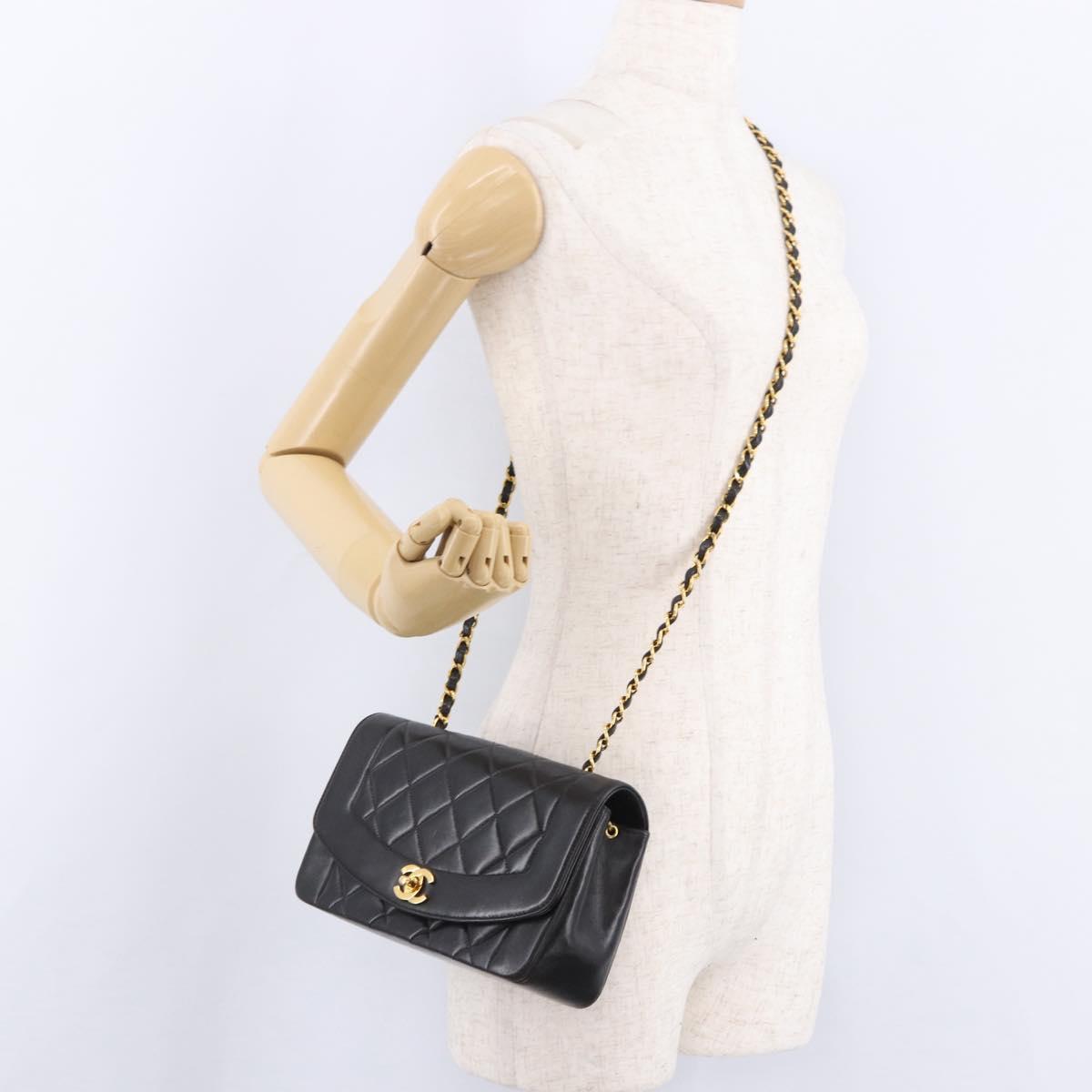 CHANEL Chain Matelasse Shoulder Bag Lamb Skin Black Gold CC Auth 193021SAM