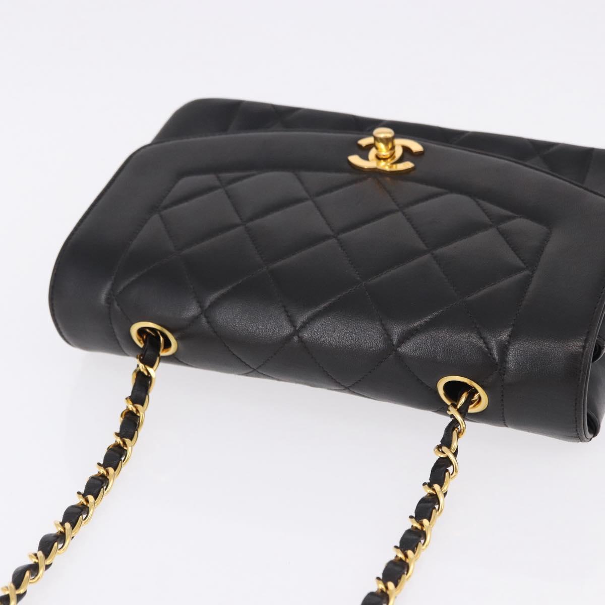 CHANEL Chain Matelasse Shoulder Bag Lamb Skin Black Gold CC Auth 193021SAM