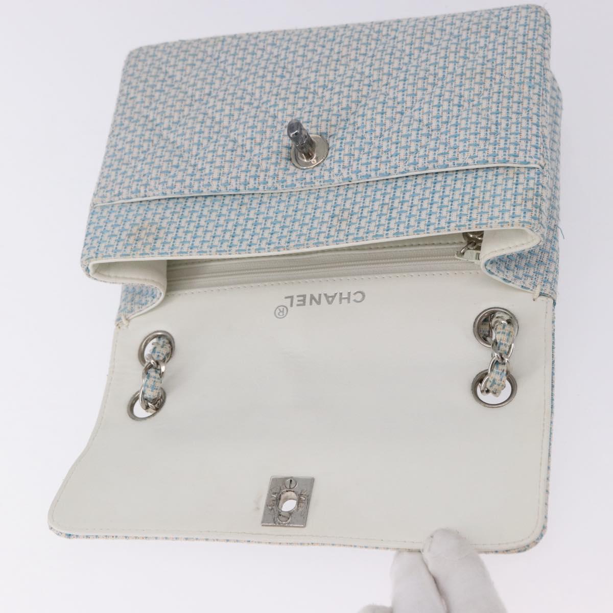 CHANEL Matelasse Chain Shoulder Bag Canvas Light Blue Silver CC Auth 193022SAM