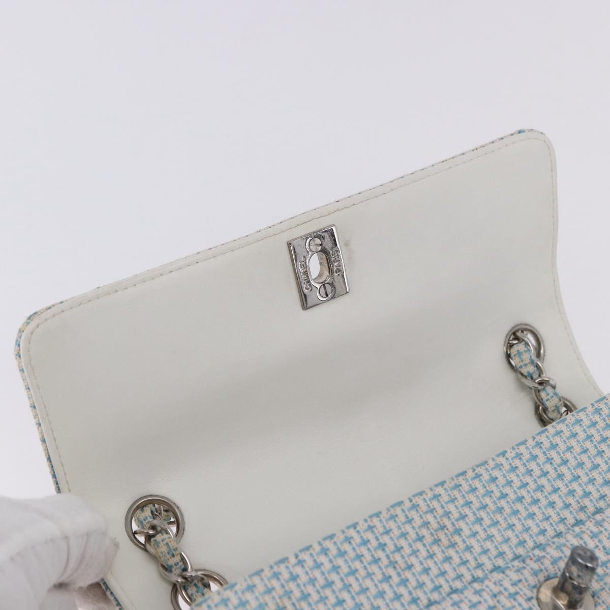 CHANEL Matelasse Chain Shoulder Bag Canvas Light Blue Silver CC Auth 193022SAM