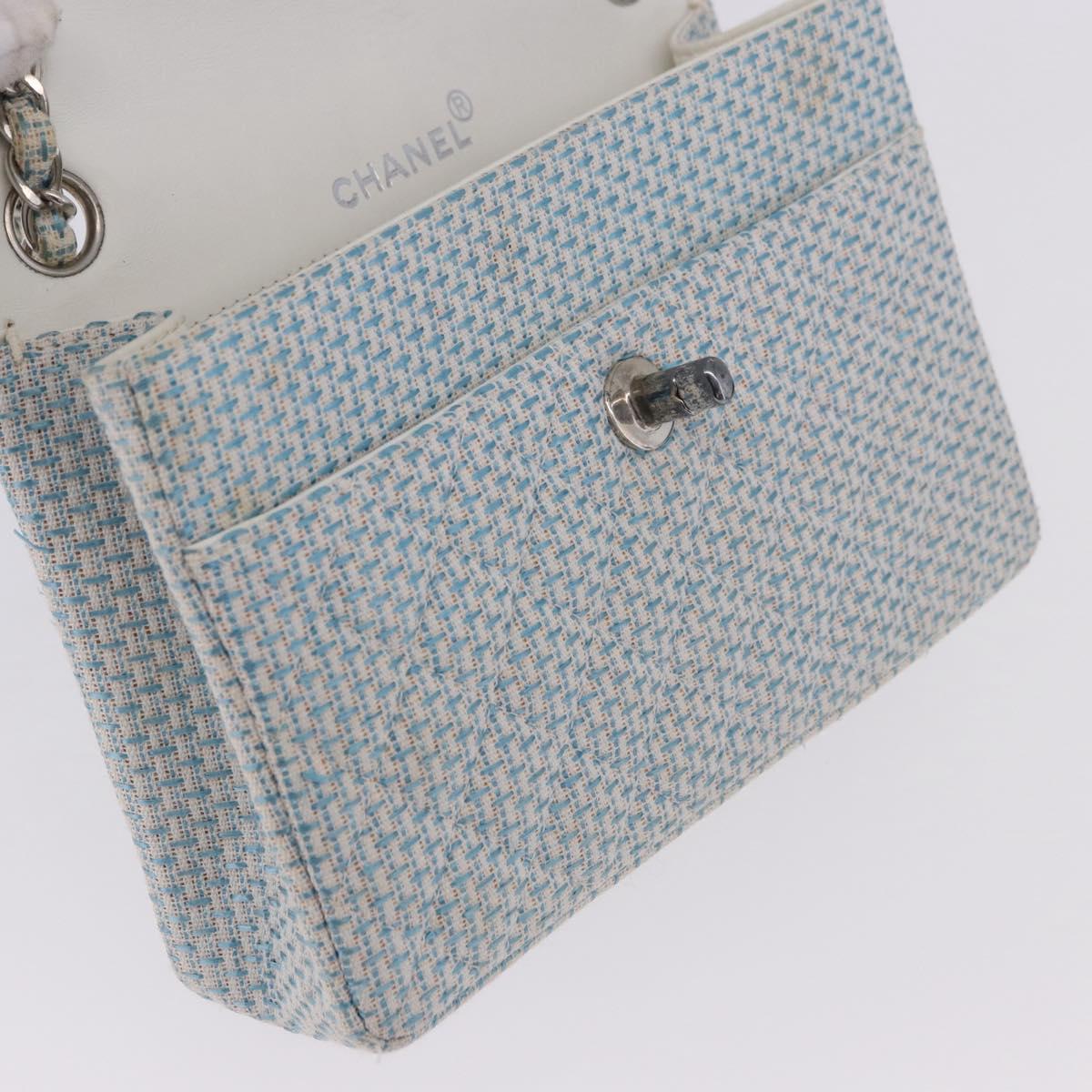 CHANEL Matelasse Chain Shoulder Bag Canvas Light Blue Silver CC Auth 193022SAM