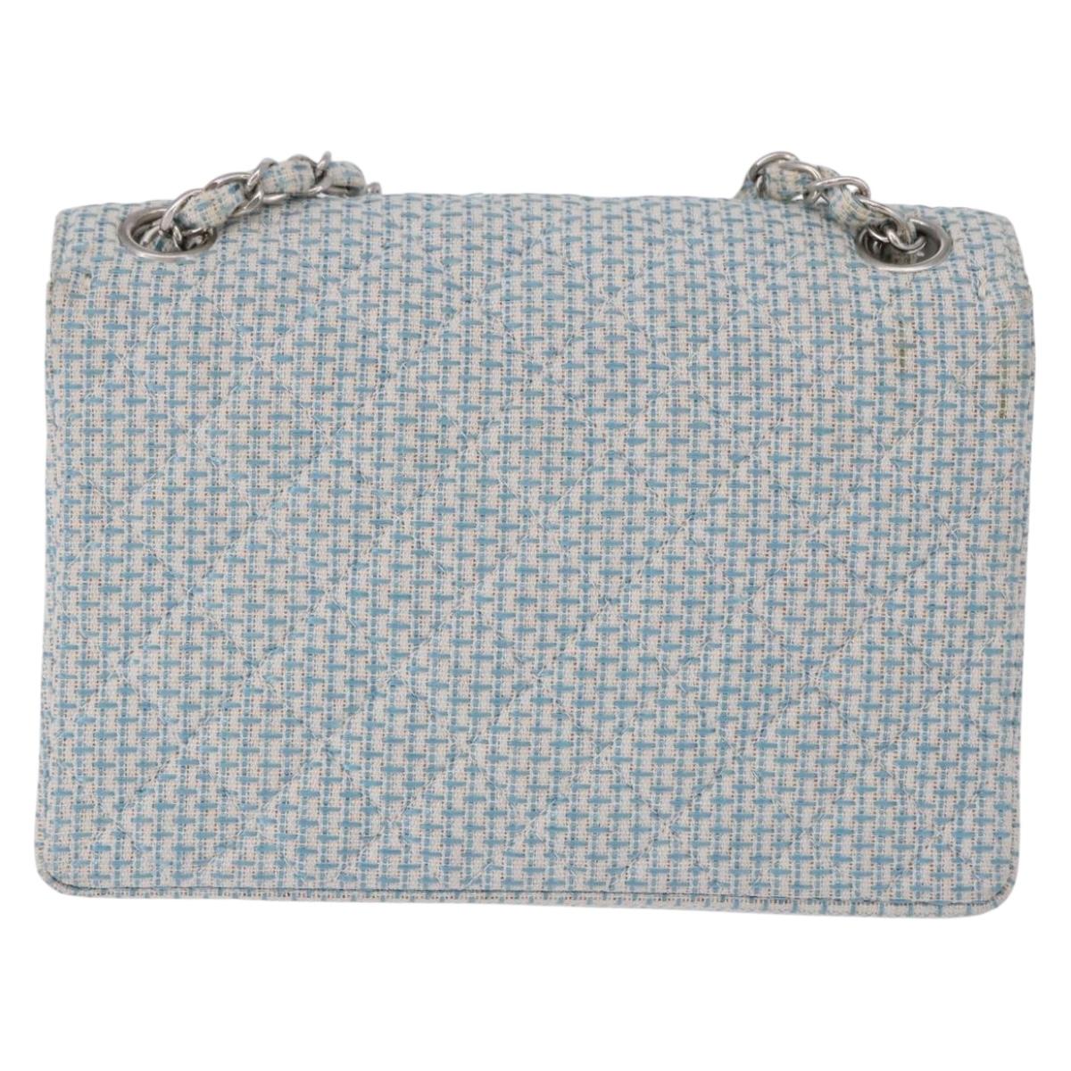 CHANEL Matelasse Chain Shoulder Bag Canvas Light Blue Silver CC Auth 193022SAM
