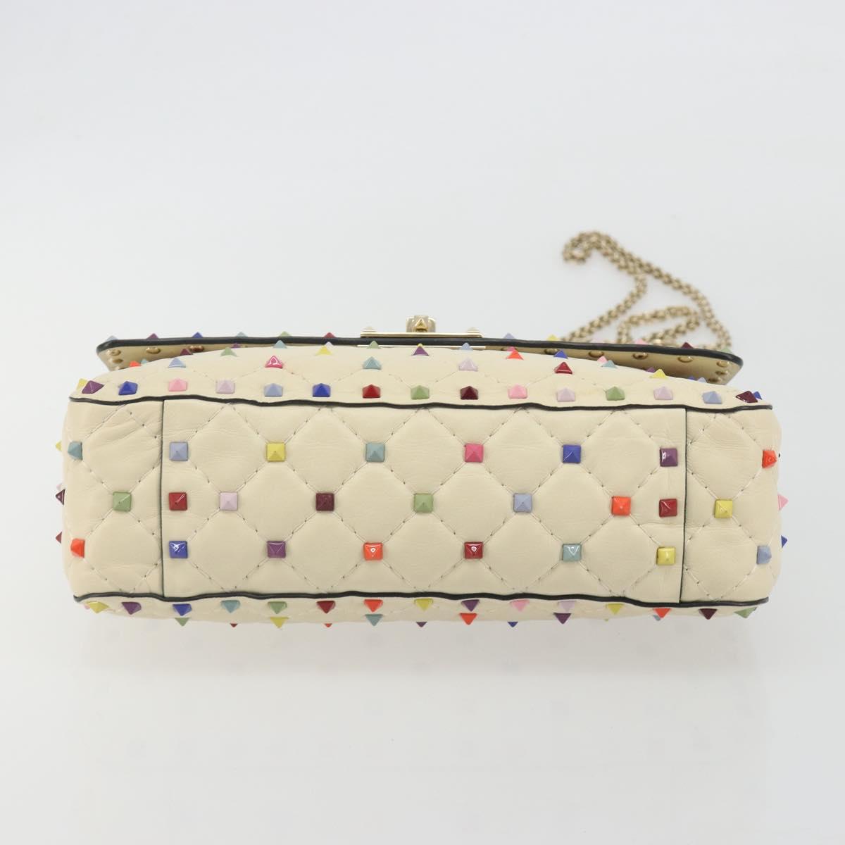 VALENTINO Rock Studs Chain Shoulder Bag Leather 2way Ivory Gold Auth 193023V