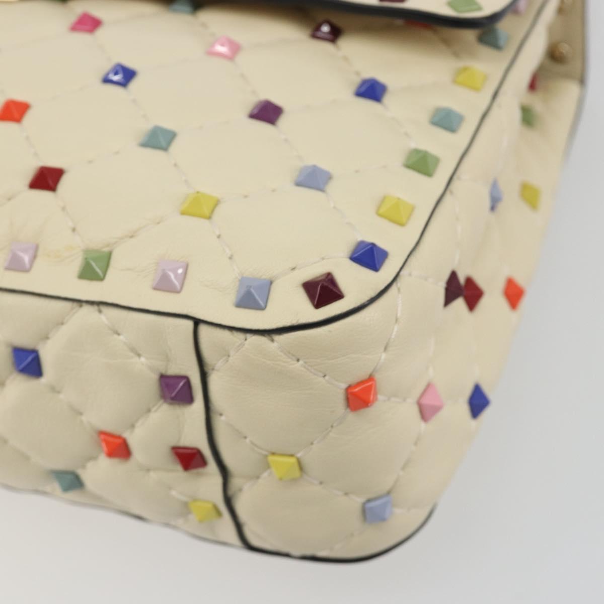 VALENTINO Rock Studs Chain Shoulder Bag Leather 2way Ivory Gold Auth 193023V